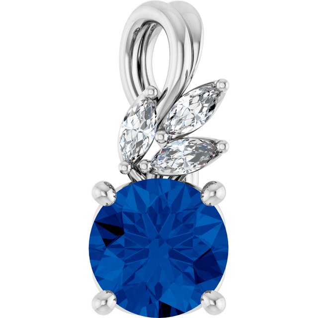 Sterling Silver Lab-Grown Blue Sapphire & 1/10 CTW Natural Diamond Pendant